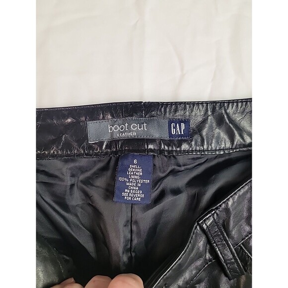 VTG Gap Boot Cut Genuine Leather Pants Women’s 6 Black Mid Rise Y2K Biker Pocket - Picture 3 of 11